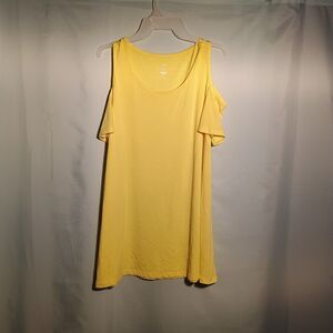 Women’s Yellow Cold Shoulder T-Shirt Dress – Casual Soft Knit Summer Dress